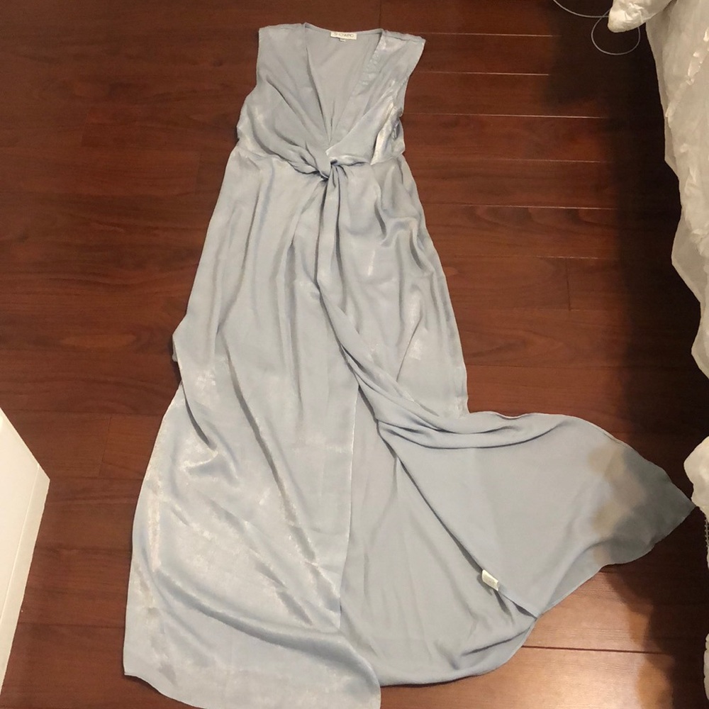 Sky blue satin maxi dress